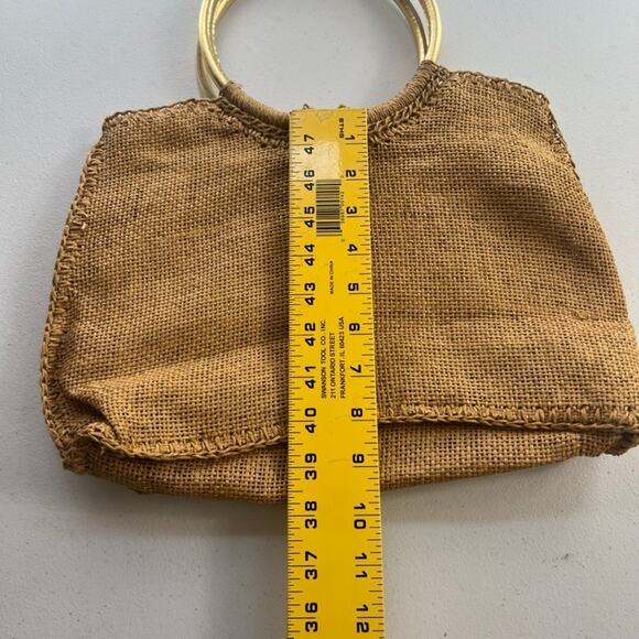 Boho Handmade Paper Bag Vintage 70s Tote Bag Beach Picnic Wood Button Closure - Picture 5 of 12